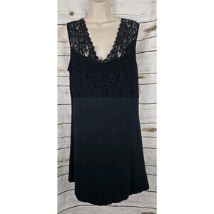 Hanro Switzerland Black Chemise Nightgown Large Lace 100% Cotton